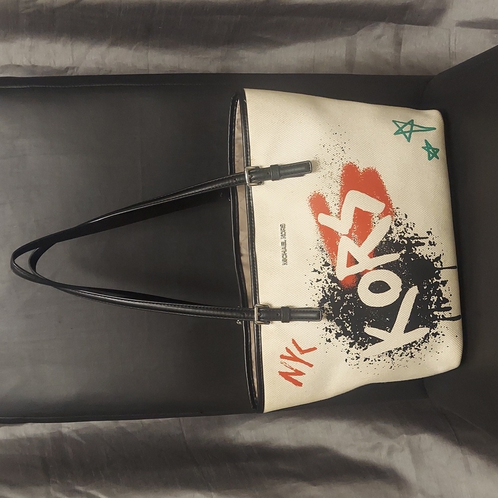 Michael Kors Graffiti RARE Canvas Black Red and Cream Tote